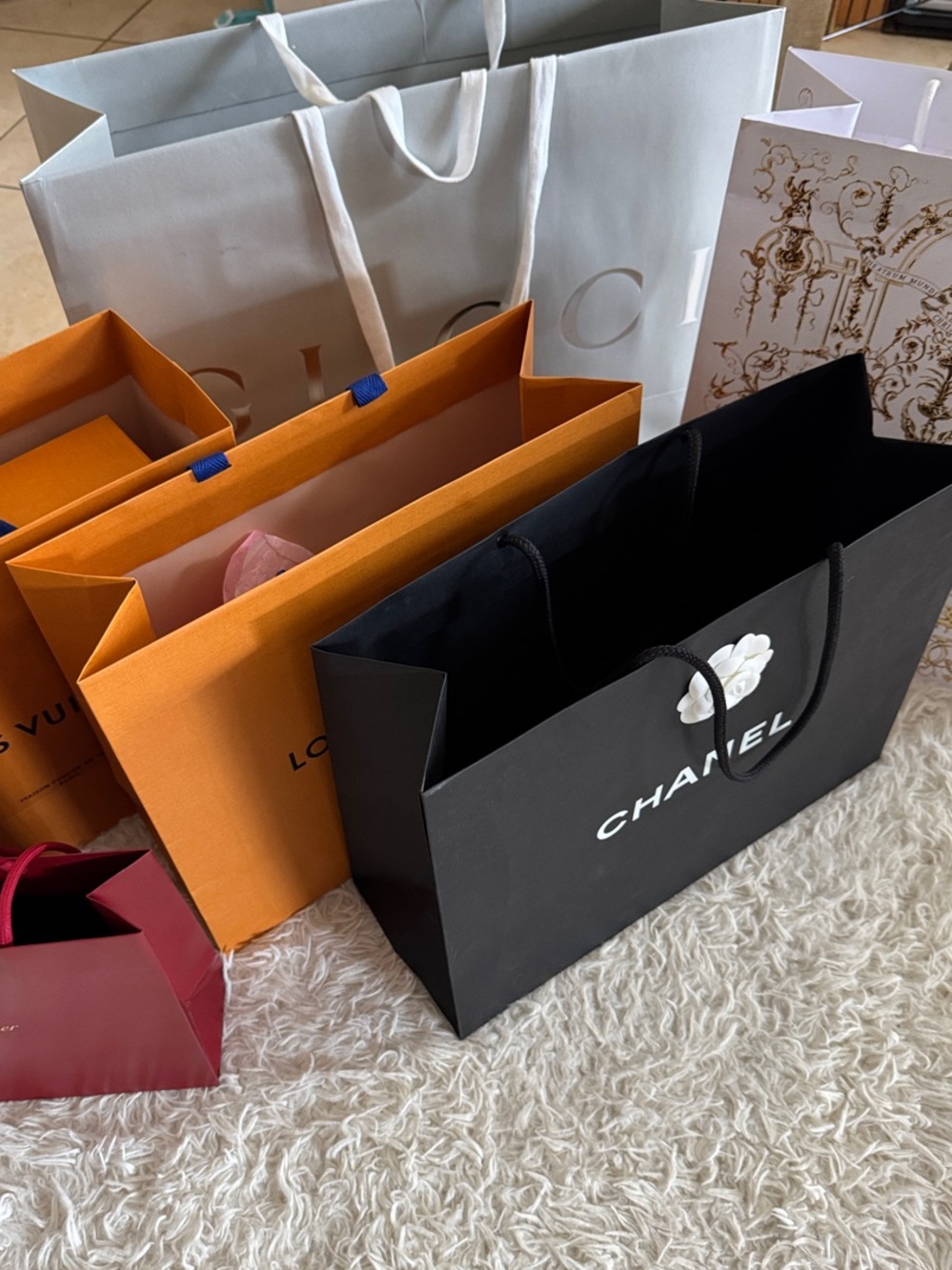 CHANEL Black Shopping Bag with White Logo and Camellia ( 1 item )